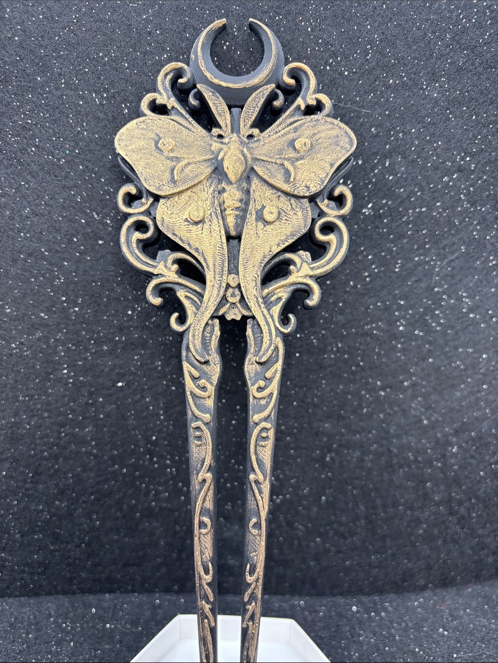 Gothic Butterfly Hair Fork | Crescent Moon Hair Stick - Picture 2 of 4